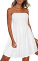 Elegant white strapless smocked tube mini dress for women summer fashion - S / Dresses / White