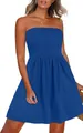 Women's royal blue strapless smocked tube dress featuring a flared A-line skirt - Blue