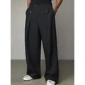 Pantaloni da abito uomo grigio scuro a gamba larga con bottoni decorativi, AI 2025 - Taglia M / Pantaloni e gonne / Nero