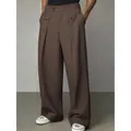 Pantaloni eleganti da uomo a gamba larga marroni con vita alta e bottoni decorativi - Taglia M / Pantaloni e gonne / Marrone