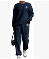 Conjunto de dos piezas de sudadera de manga larga y pantalón de punto jacquard azul marino - Azul marino