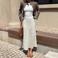 Elegant high-waisted cream polka dot midi fishtail skirt for women autumn fashion - S / Bottoms / Apricot