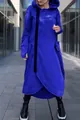 Electric blue long oversized hooded cardigan coat with unique asymmetric hem and pockets. - S / Tops / Blue