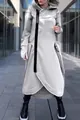 Full-length view of a women's grey hooded sweatshirt cardigan with asymmetrical hem - S / Tops / White