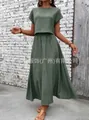 Summer casual two-piece set featuring round neck short sleeve top and loose maxi skirt - S / Top And Bottom / Green