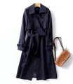 Trench classico blu scuro di media lunghezza con cintura da donna - Blu navy