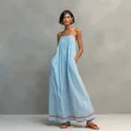 Vestido largo de tirantes a rayas azules con ribete rojo en contraste para verano - S / Vestidos / Azul cielo