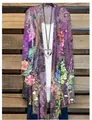 Damen Strickjacke mit Blumendruck Langarm offene Vorderseite für den Urlaub - S / Oberteile / Lila Blumig