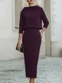 Ensemble deux pièces élégant violet foncé avec haut à col bateau et jupe crayon midi - Violet
