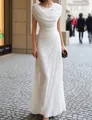 Elegant white cowl neck evening gown with sophisticated pleated design for parties - S / Dresses / White