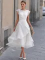 Elegantissimo abito bianco in mesh con ruches da donna e gonna midi a strati - Taglia S / Vestiti / Bianco