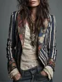 Bohemian mixed floral and striped patchwork blazer jacket for women vintage chic - S / Tops / Blue