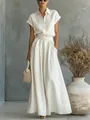 Elegante conjunto de camisa de lino blanca y pantalones de pierna ancha para verano - XS / Top Y Pantalón / Blanco lechoso