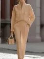 Elegante conjunto de dos piezas beige para mujer con blusa de manga larga y pantalones - XS / Top Y Pantalón / Amarillo Tierra