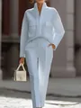 Elegante set due pezzi azzurro per pendolari con camicia con tasche e pantaloni - Celeste
