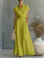 Elegante conjunto de dos piezas para mujer con camisa de manga corta verde lima - XS / Top Y Pantalón / Verde oliva
