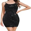 Vue détaillée d'une robe moulante à paillettes noires avec de fines broderies florales - XS / Robes / Noir