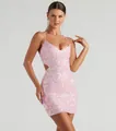 Abito rosa sexy con paillettes, aperture laterali e motivi floreali scintillanti eleganti - XS / Vestiti / Rosa