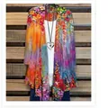 Damen Langarm-Cardigan mit Blumendruck in Übergröße, offene Vorderseite, leicht - S / Oberteile / 10