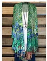 Elegantes Damen-Langarmshirt mit offenem Schnitt und blauem Iris-Kunstdruck - S / Oberteile / 14