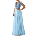 Detailed view of light blue V-neck evening gown with sequined top and chiffon skirt - S / Dresses / Sky Blue