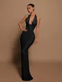 Elegante vestido largo de lentejuelas negras con cuello halter para fiestas de gala - XS / Vestidos / Negro