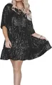 Sparkly black sequin ruffled mini dress with round neck and short sleeves for party - S / Black