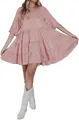 Glamorous pink sequin tiered party dress featuring half sleeves and a round neck for women - S / Pink