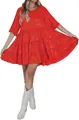 Robe de soirée courte à paillettes rouges pour femme avec manches mi-longues et volants - S / Robes / Rouge