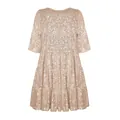 Robe de soirée à paillettes or champagne avec volants et demi-manches élégantes - S / Abricot