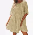 Robe à paillettes dorée scintillante avec demi-manches et élégant ourlet à volants. - S / Or clair
