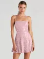 Sexy pink sequin mini dress for summer parties and nightclubs featuring spaghetti straps - XS / Dresses / Pink