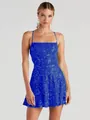Stunning royal blue sequin spaghetti strap mini dress perfect for night club parties - XS / Dresses / Blue