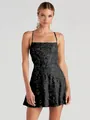 Sparkly black sequin mini dress with spaghetti straps for party and night club wear - XS / Dresses / Black