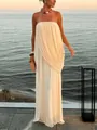 Elegante crème strapless maxi-jurk met gedrapeerde plooien aan de kustlijn van zee - S / Dresses / Broken Wit