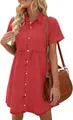 Robe chemise en jean délavé rouge avec col classique et ourlet à volants étagés - S / Robes / Rouge