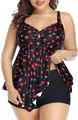 Umstands-Tankini-Badeanzug in Übergröße mit Kirschmuster und High-Waist-Badeshorts. - 3XL / Oberteil Und Unterteil / Kirsche