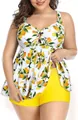 Detailansicht eines Damen-Tankini-Sets mit Zitronenmuster und gelber Hose - 3XL / Oberteil Und Unterteil / Gelb