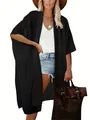 Sheer black kimono beach cover-up cardigan for women swimwear sun protection - One Size-F / Tops / Semi-Transparent Black (T2112B—1)