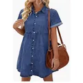 Lässiges minikleid aus gewaschenem blauem denim mit reverskragen und kurzen ärmeln - S / Kleider / Dunkelblau