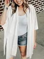 Elegant sheer white chiffon beach cover-up cardigan with loose mid-length sleeves - One Size-F / Tops / White Chiffon (T2112B—2)