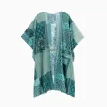 Elegant lightweight teal geometric and floral print beach cover-up cardigan for women - One Size-F / Tops / Blue-Green Geometric Floral (T2112A—10)