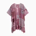 Bohemian style pink and purple patchwork printed beach cardigan swimwear cover-up - One Size-F / Tops / Pink-Purple Bohemian (T2112A—11)