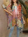 Stylish bohemian colorful geometric and floral print chiffon beach cover-up kimono - One Size-F / Tops / Retro Patchwork Print (T2112—10)