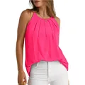 Dames felroze camisole top met spaghettibandjes, geplooide halslijn en gebogen zoom - S / Tops / Rozerood