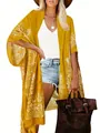 Vibrant yellow paisley print long beach kimono cover up cardigan for women summer style - One Size-F / Tops / Yellow Mandala Print (T2112—12)
