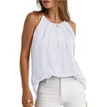 Canotta bianca senza maniche con scollo all'americana plissettato e orlo curvo elegante - Taglia S / Top / Bianco