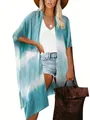 Elegant blue and white tie-dye print beach cover-up cardigan for women summer fashion - One Size-F / Tops / Blue-Green White Gradient (T2112—7)