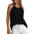 Elegante canotta nera a pieghe con scollo all'americana e orlo curvo per il periodo estivo - Taglia S / Top / Nero