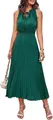 Elegant dark green sleeveless Swiss dot pleated A-line maxi dress for women beachwear - S / Dresses / Dark Green